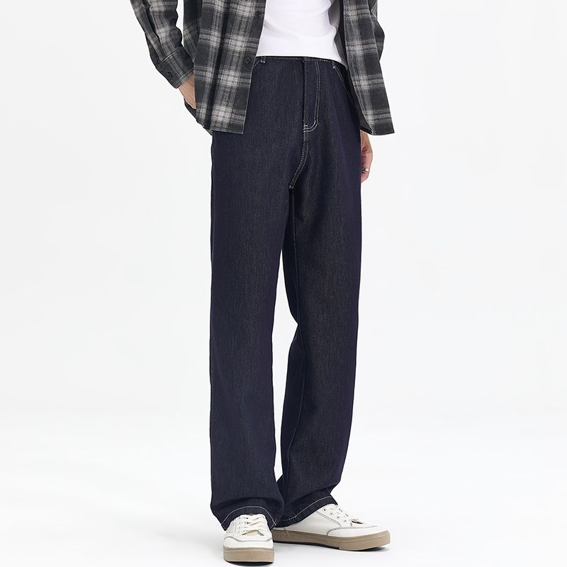 Jeans da uomo in lyocell spesso di colore primario, larghi e dritti, drappeggiati, pantaloni a vita media per ragazzi, resistenti alla luce, marchio alla moda, taglia grande, otto cilindri_voghion.com