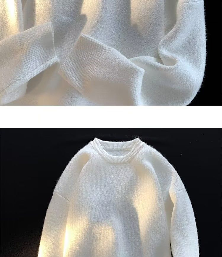 Sweater autumn and round neck thick knit men's trendy brand winter wool warm inner layer base sweater_voghion.com