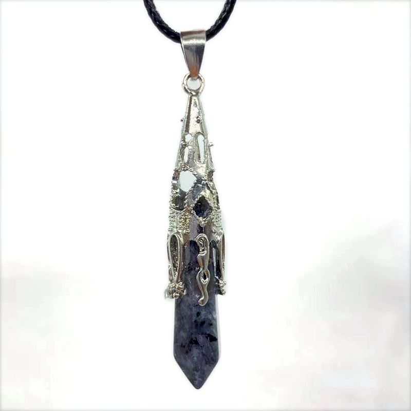 Colliers rétro bijoux cristal naturel gemme alliage pendule hexagonal Morning Glory pendentif simple pendentif collier_voghion.com