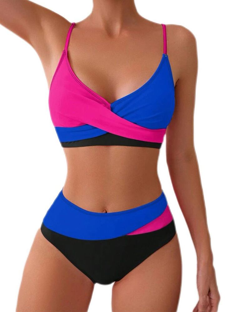2025 neuer zweiteiliger Badeanzug mit Farbblock für Damen, Strand, heiße Quellen, Bademode, Bikini_voghion.com