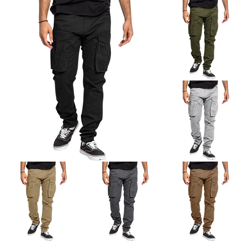 Men's cargo pants drawstring multi-pocket straight pants_voghion.com