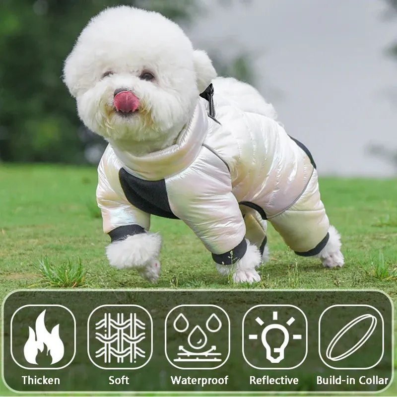 Giacca invernale impermeabile per cani di piccola taglia, tuta con collare integrato per cuccioli, cappotto riflettente per animali domestici, di PawParty Store_voghion.com