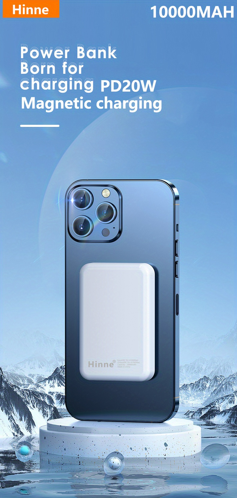 1pc 5000/10000mAh Mobile Power Bank, PD20W Super Fast Charge, Magnetic Suction Wireless Charging Bank, Portable Phone_voghion.com