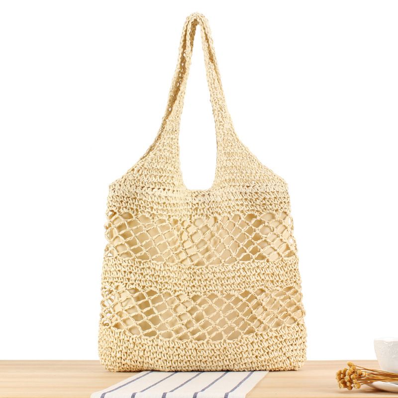 New Ins Hollow Paper Rope Paper Woven Bag Casual and Versatile Fashionable Shoulder Bag Large Capacity Commuting Bag_voghion.com