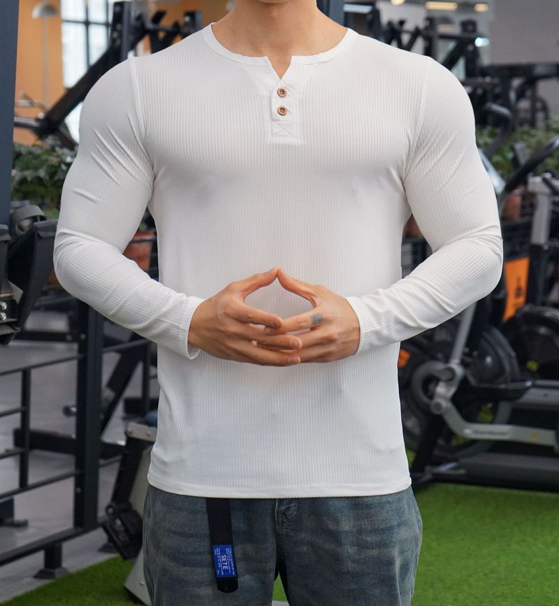 Herren Performance Half-Button Training Tee – Atmungsaktives Slim Fit Basketball- und Laufshirt (Weiß/Schwarz/Rosa/Blau/Dunkelgrau, S-XXXL)_voghion.com