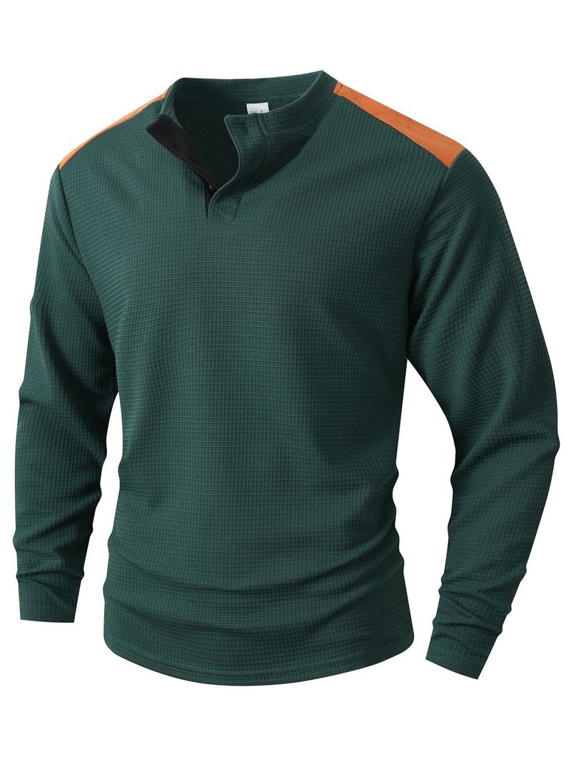 Herren-Henley-Langarmhemd aus Waffelstrick – Atmungsaktives und stylisches Freizeitshirt mit Knopfleiste (Weiß, Schwarz, Olivgrün, Khaki)_voghion.com