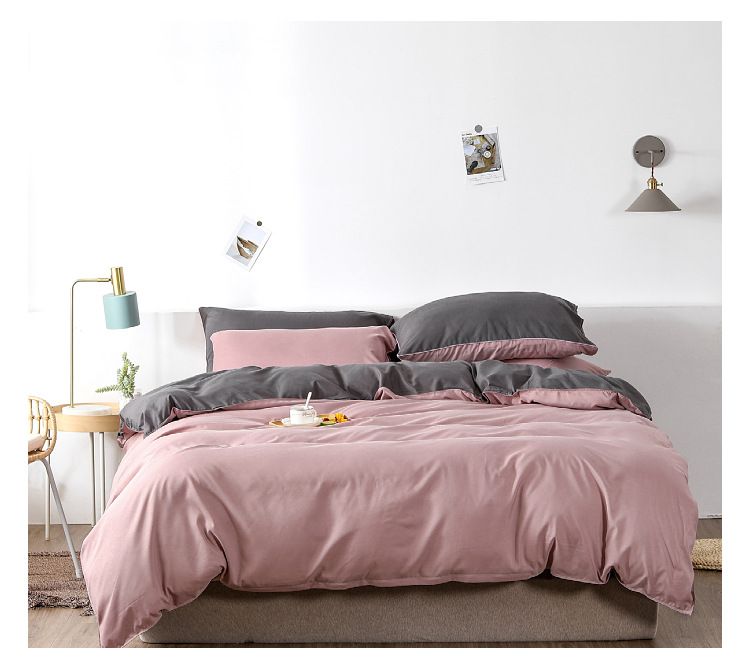 Home Furniture Simple Solid Color Sanded Double Stitching Craft Three Piece Pillowcase Quilt Cover Set_voghion.com