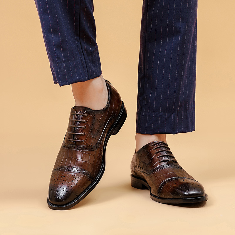 Sapatos masculinos formais oxford, sapatos clássicos de negócios formais com cadarço para homens, sapatos de casamento confortáveis_voghion.com