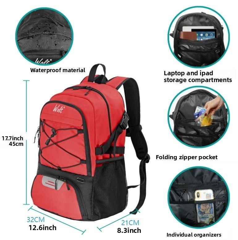 Wolt Football Unisex Children's Sports Backpack Training Bag Can Hold Size 7 Basketball_voghion.com