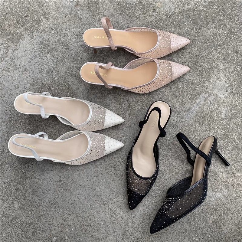 Half Toe Hollowed Out Sandals For Women, New Summer Pointed Design With Rhinestone Mesh, High-end Feel, Slim And High_voghion.com