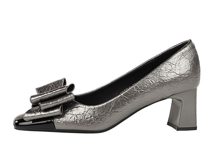 5299-H58 Koreanische mode frauen schuhe, dicken mittleren ferse, flach mund spleißen, platz farbe blockiert kappe, bogen,_voghion.com