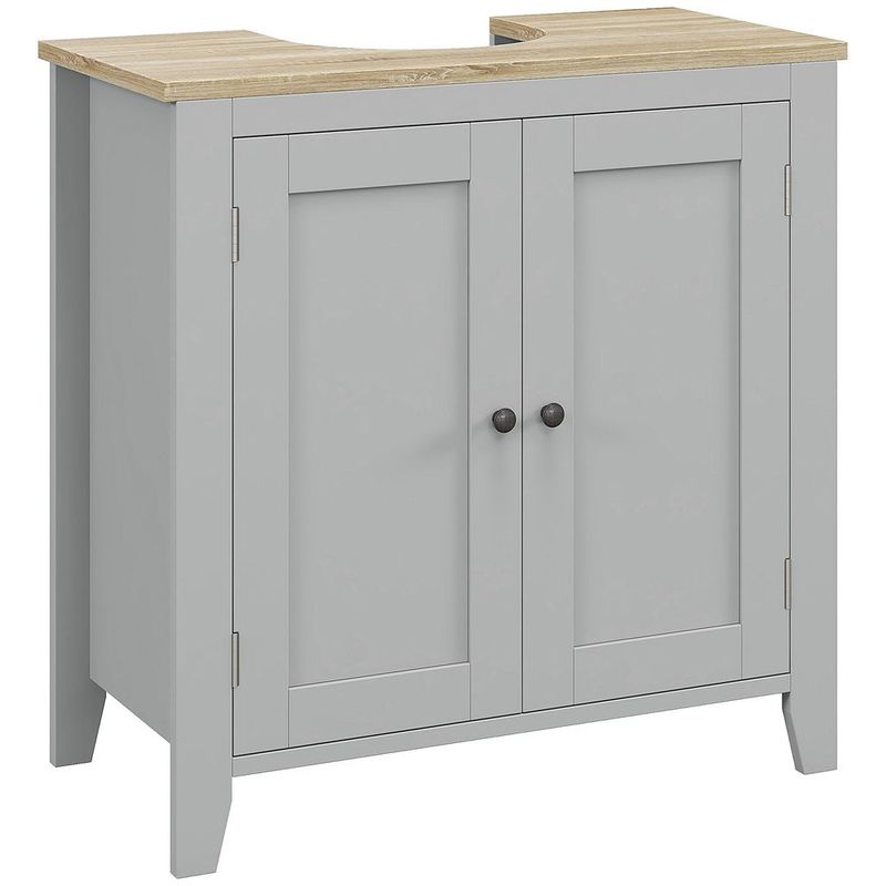 kleankin Bathroom Vanities, Pedestal Sink Cabinet With U-Shaped Cut-out And Adjustable Shelf, Gray_voghion.com