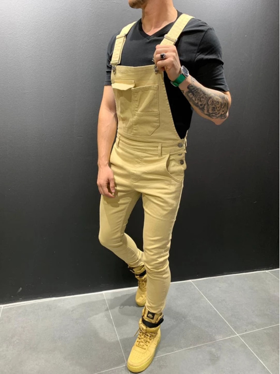 European New Mens Denim Jeans Solid Color Work Overalls Dungarees Bib Jumpsuits Pants Playsuit Trousers Male Clothing_voghion.com