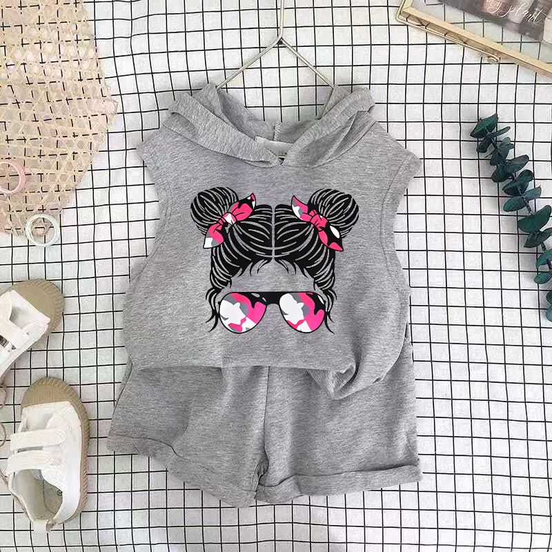 Children's Clothing 2025 New Girls Shorts Suit Hooded Two Piece Korean Style Fashion Cartoon Vest Trend_voghion.com