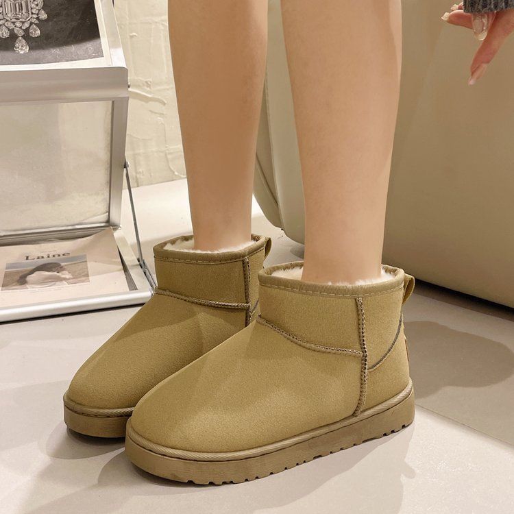 Promi-Stil 2023 Herbst und Winter Damen Schneestiefel klassische kurze Stiefel bequeme Fleece gefüttert dicke warme Baumwollstiefel_voghion.com