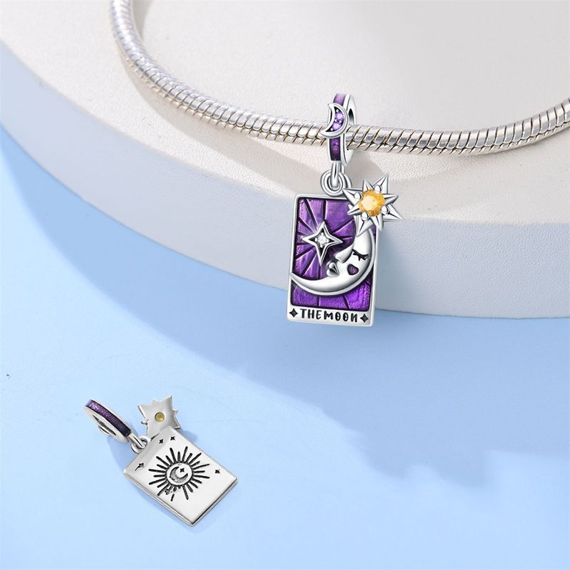 Gioielli da donna, ciondolo a forma di stella dei tarocchi, luna e clessidra, perline fai da te, accessori per gioielli, bracciale in argento placcato in rame_voghion.com