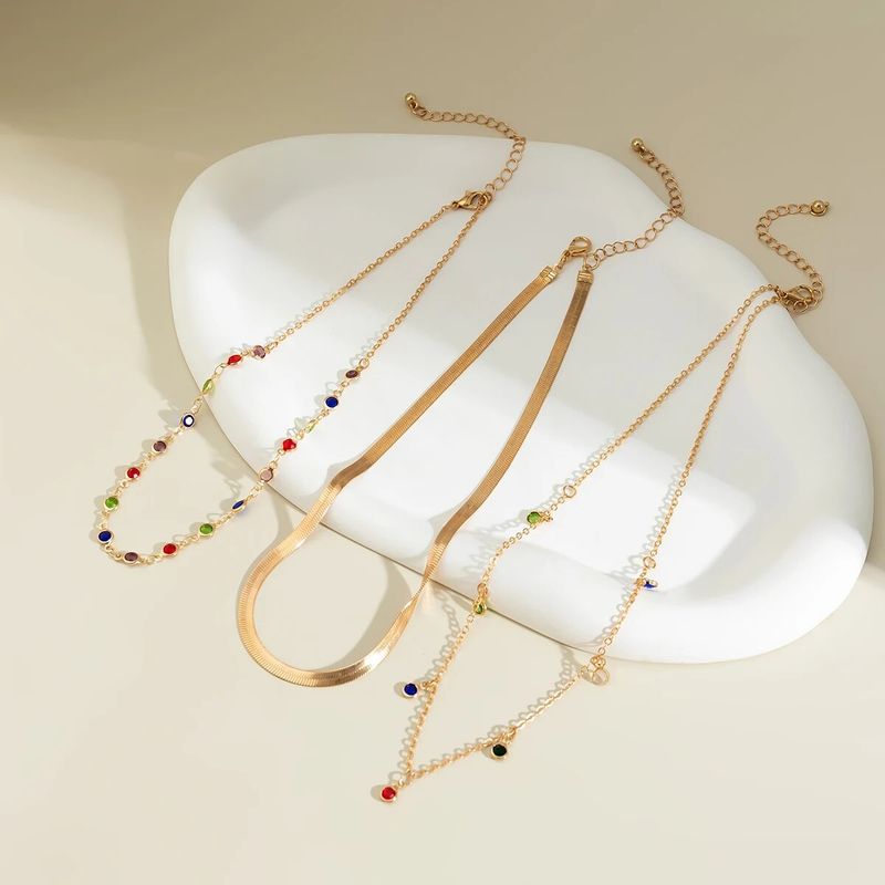 2025 New Arrivals IngeSight.Z Boho Multi Layered Color Crystal Choker for Women Vintage Flat Snake Chain Clavicle Short Necklace_voghion.com