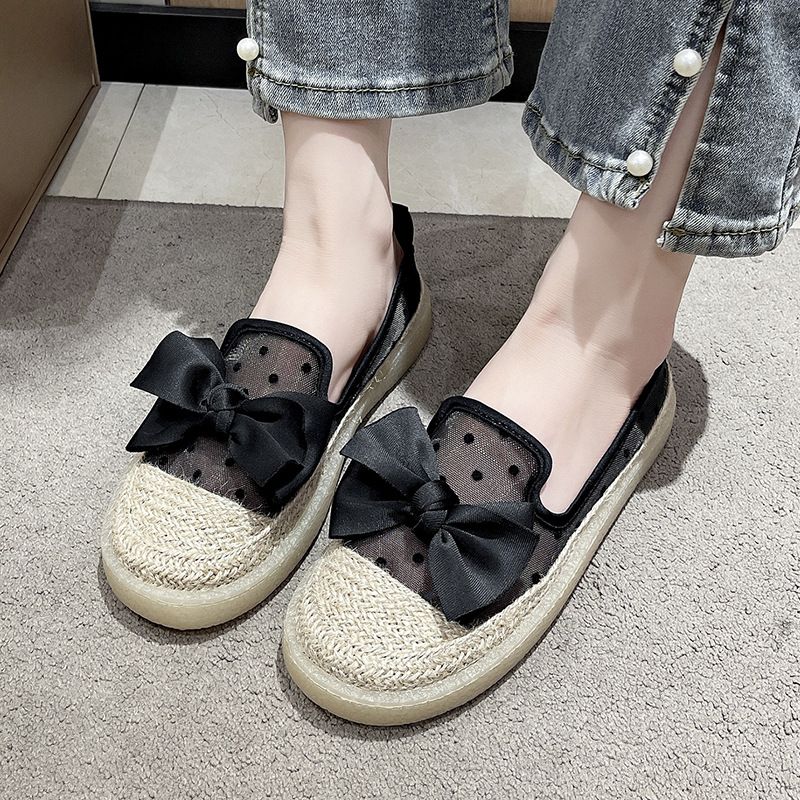 Single Shoes Women's Spring One-pedal Flat Shoes Loafer Fisherman Shoes Thick-soled Breathable Mesh Beanie Shoes_voghion.com