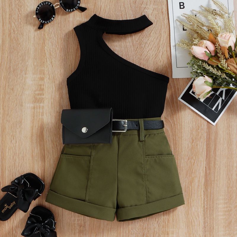 TX Abbigliamento per bambini Estate Senza Maniche Spalle Scoperte Pantaloncini Arricciati Set alla Moda per Ragazze_voghion.com