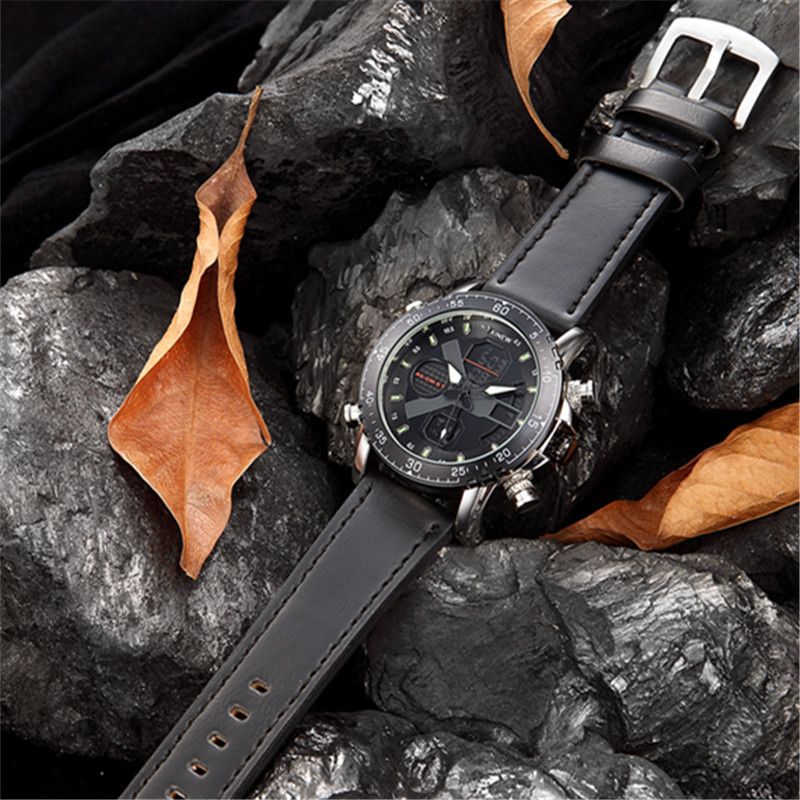 Orologio sportivo multifunzione da uomo in acciaio inossidabile con display digitale, GMT, sveglia e calendario - Cassa in lega resistente, resistente all'acqua_voghion.com