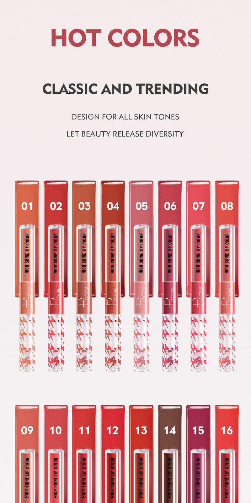 Pudaier 16 Colors Double Head Lip Glaze Moisturizing Lip Oil Non-fading Lipstick Lip Gloss Lip Color Long-lasting Lip Makeup_voghion.com