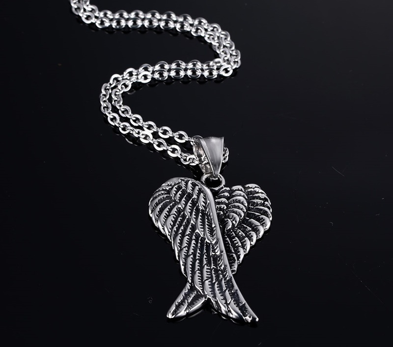 Männer Anhänger Halsketten Gothic Vintage Engel Flügel Feder Anhänger Edelstahl Halskette sfor Mann Schmuck_voghion.com