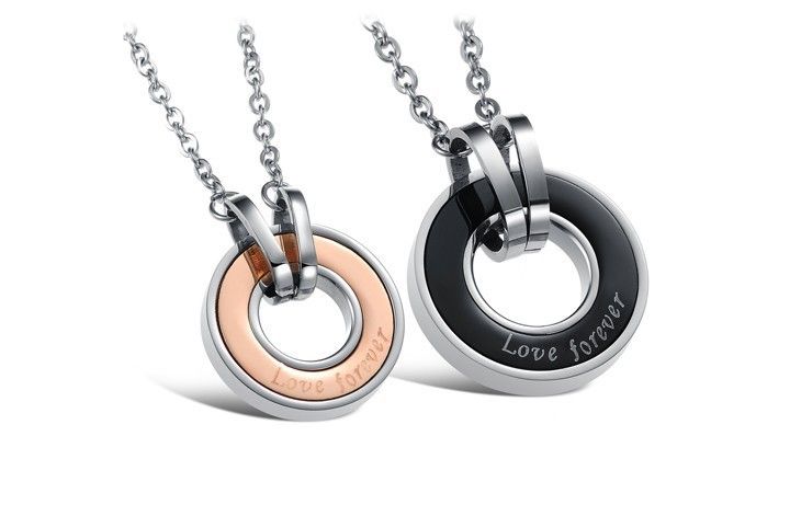 Collana da uomo classica con tre anelli, personalizzata, in acciaio puro con catena, in acciaio inossidabile_voghion.com
