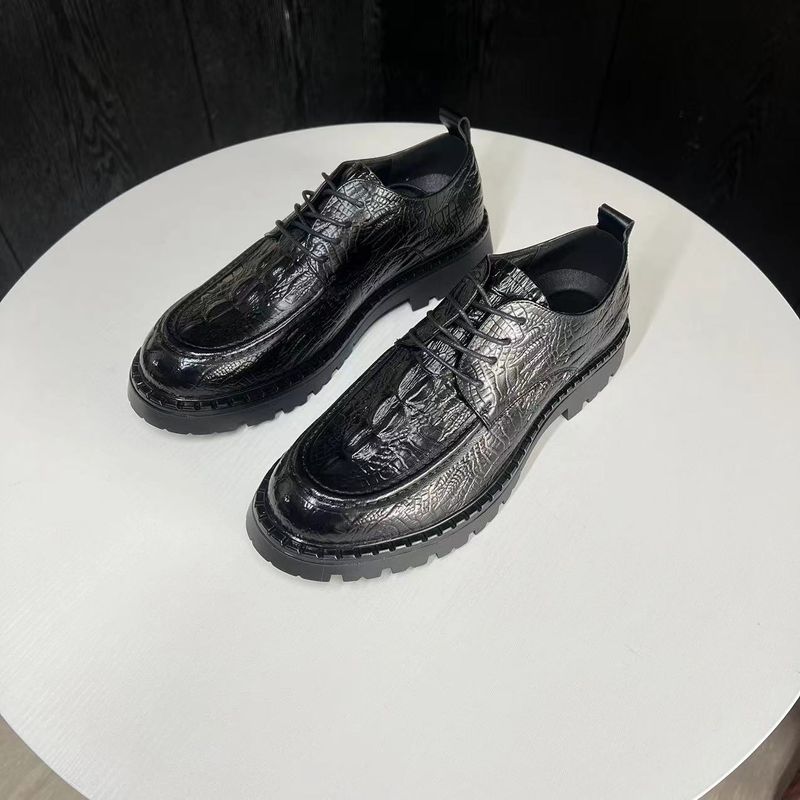 2025v Genuine Buine Caual Cowhide Emboed Crocodile Pattern Thick Sole Height Increaing Black Leather Wedding Men'_voghion.com