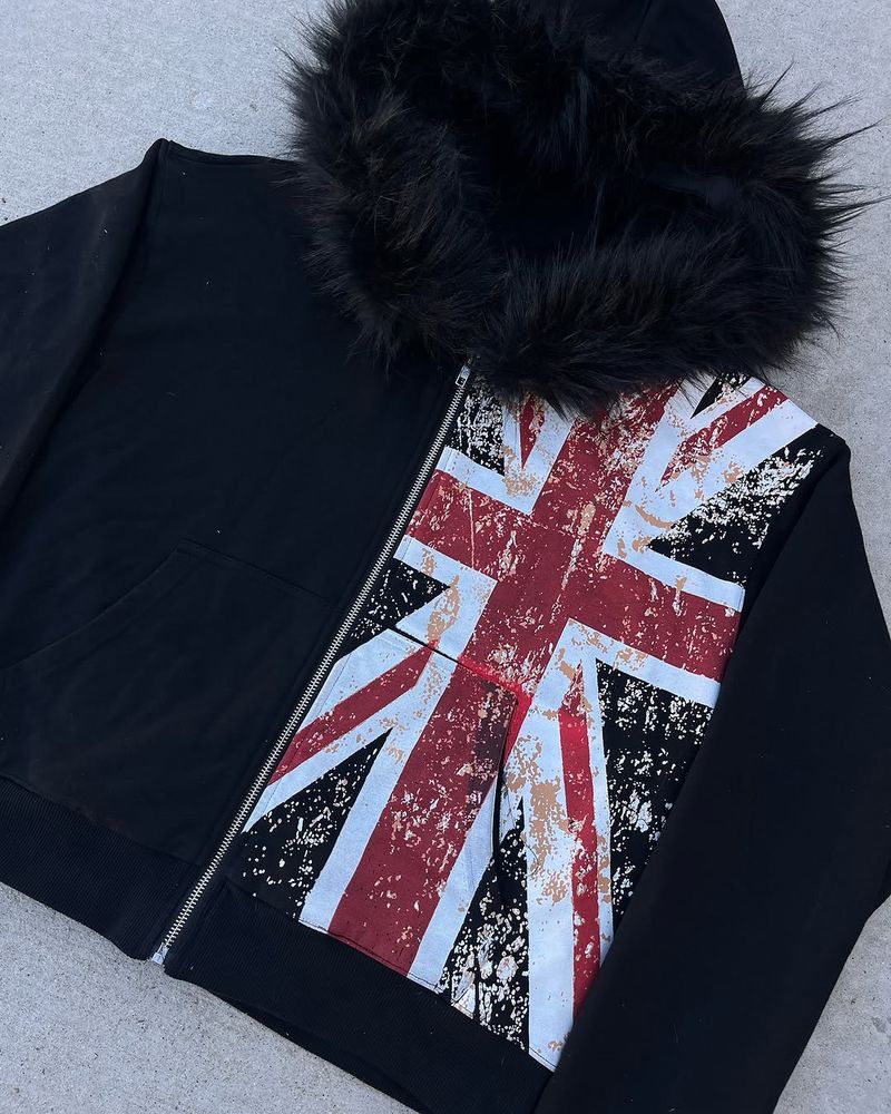 Y2K Anime Print Hoodie With Faux Fur Trim - Oversized Streetwear Sweatshirt, Retro Cartoon Pullover With Pocket, Unisex Casual Fashion_voghion.com