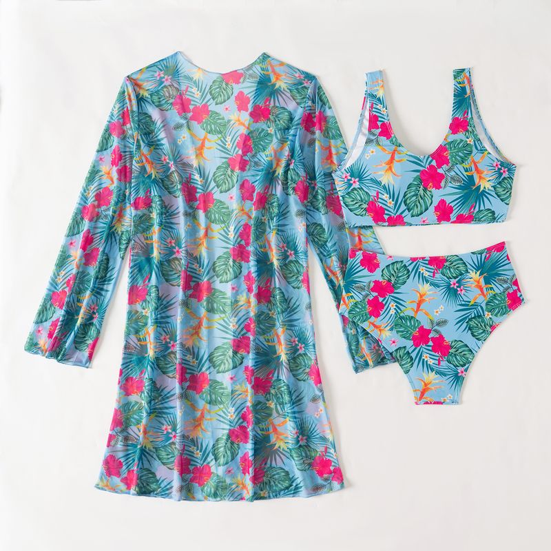 Clothing Fashion Multi Color Printed Bikini Mesh Three Piece Women's Swimsuit_voghion.com