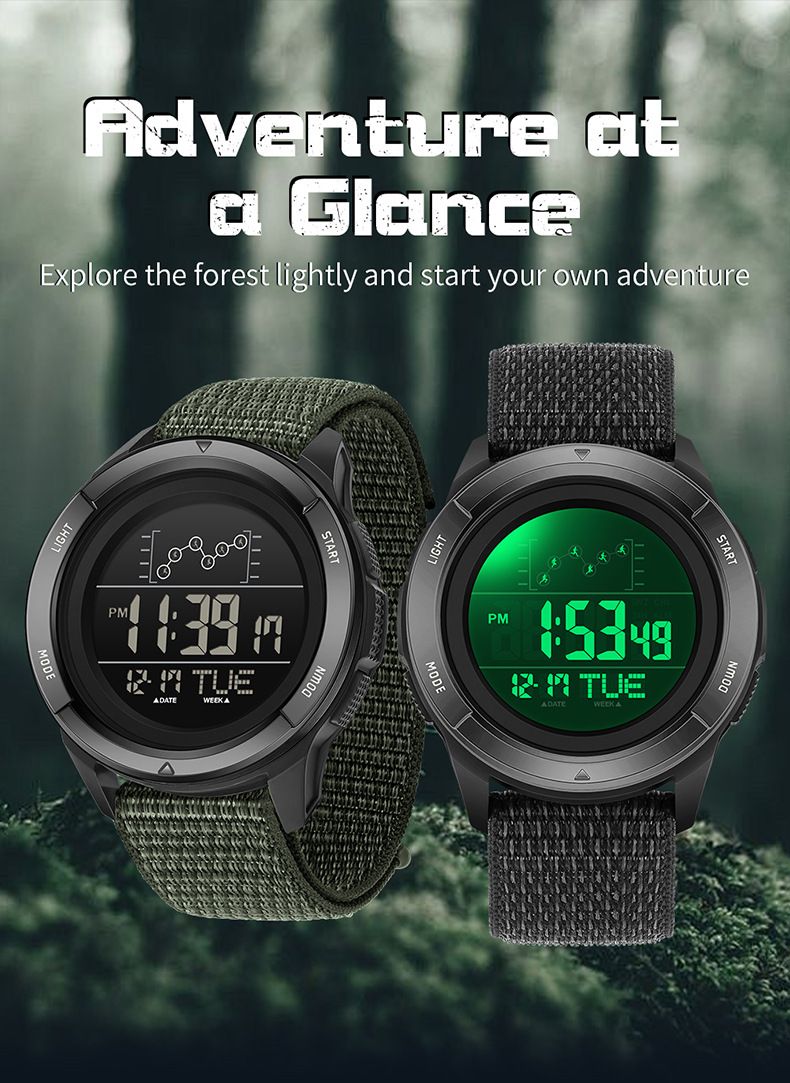 Digital Sports Watch For Students – 50M Waterproof, Multi-Function, Nylon Strap – LED Backlight & Military-Inspired Design_voghion.com