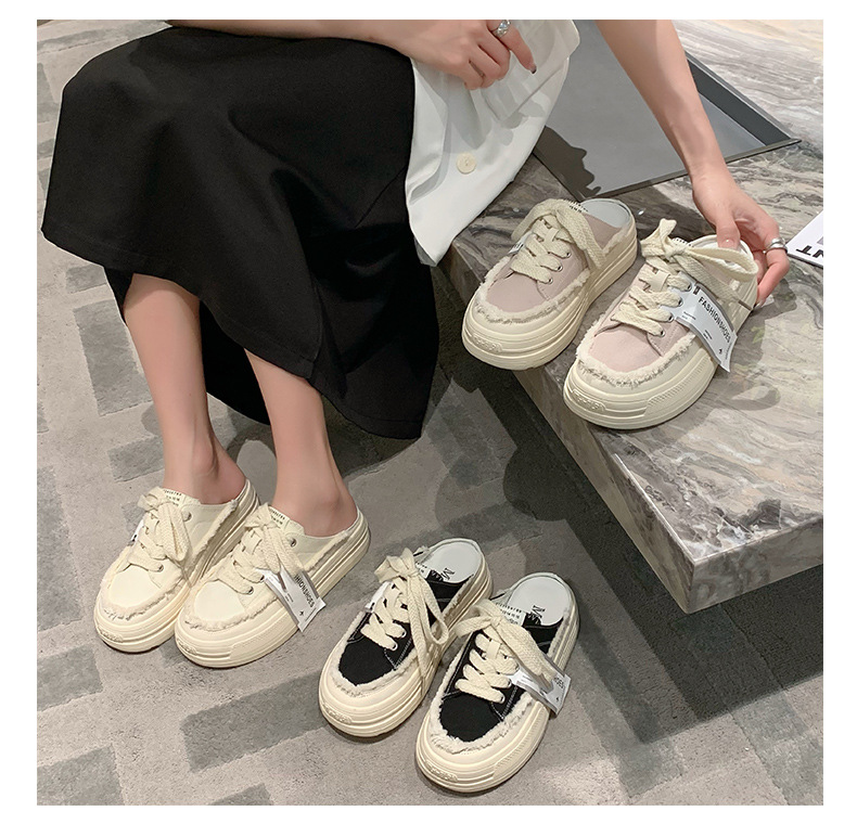 Baotou Semi-trail Canvas Shoes Women 2023 New Summer Net Red Slip-on Lazy shoes thick-soled heightened beggar shoes_voghion.com
