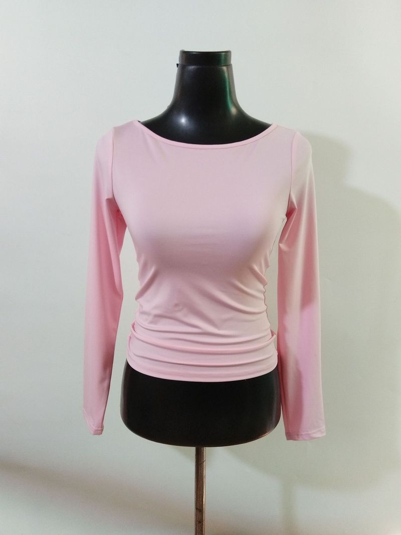 T-shirt a maniche lunghe slim fit ispirata da donna – Top girocollo con spalle scoperte in tessuto elasticizzato in seta di latte, versatile per autunno e inverno_voghion.com