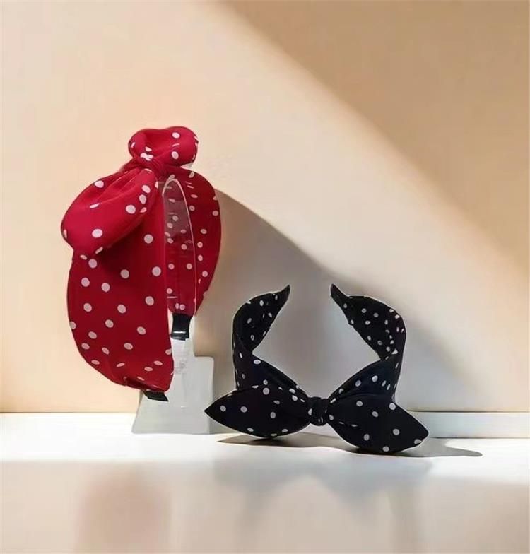 Vintage Hong Kong Style Nostalgic Red Versatile Polka Dot Headband Wide Edge Bow Hoop Korean Version Hair Accessory For_voghion.com