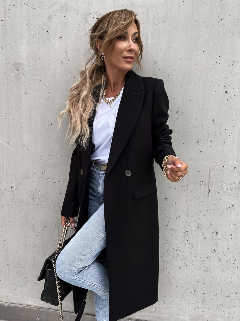 Autumn Winter Blends Coats Women Solid Color Long Suit Collar Windbreak Woolen Coat Jackets Straight Causal Streetwear Overcoat_voghion.com