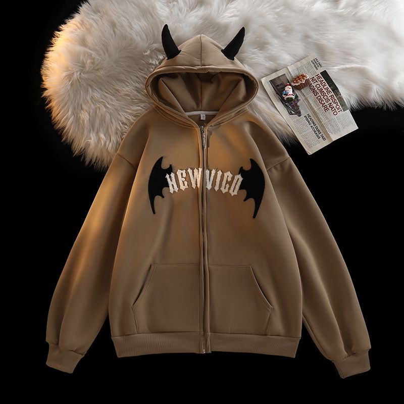 Cardigan con cappuccio in corno di mucca ricamato in asciugamano, da donna, autunno inverno, nuovo stile, ampio e morbido, spesso, con cappuccio caldo_voghion.com