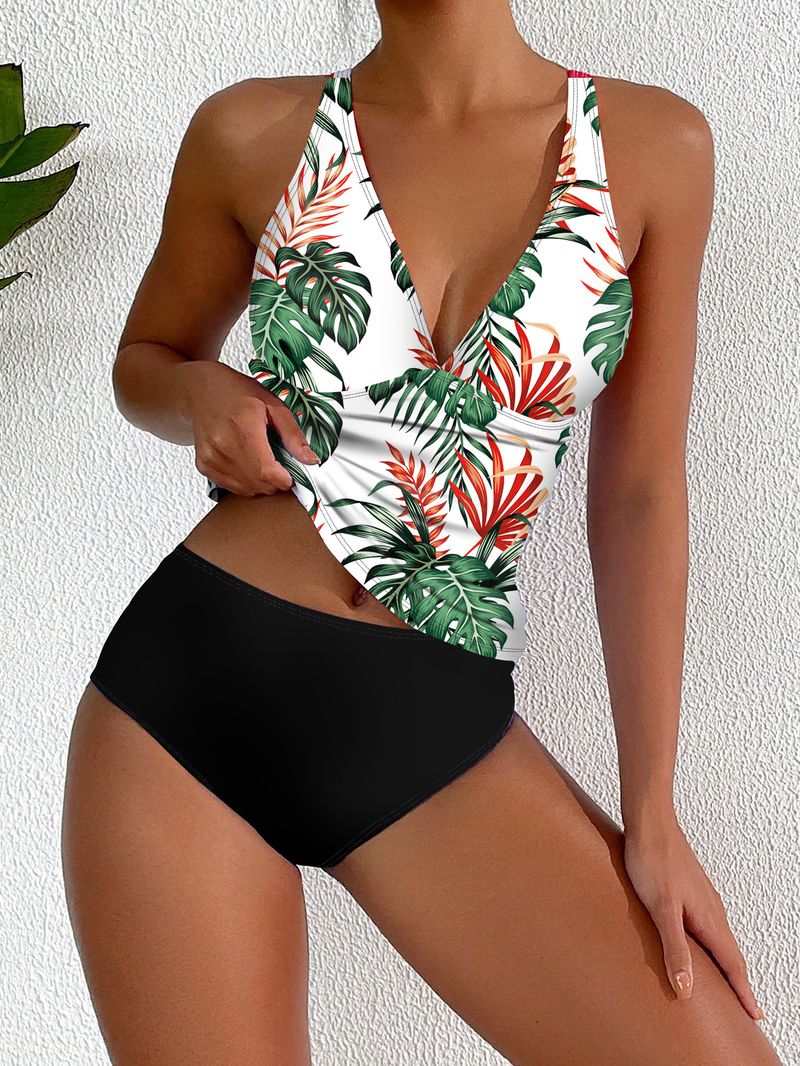 Costume da bagno intero con stampa a V profonda da donna_voghion.com