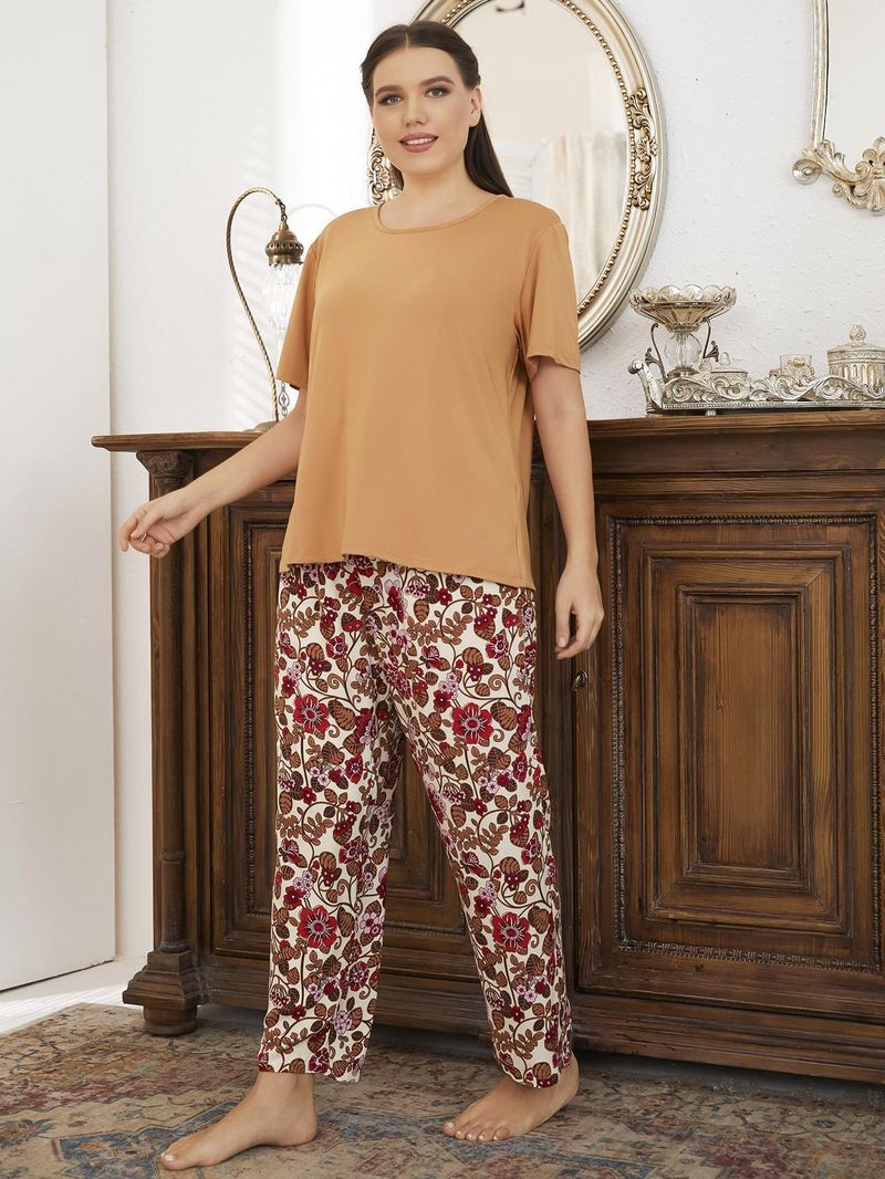 Plus Size Damen Pyjama Frühling Herbst Lose Kurzarm Lange Hosen Homewear Set Geeignet Für Oberbekleidung_voghion.com