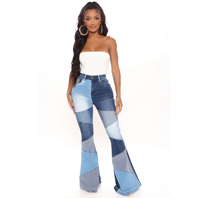 Jeans larges en denim pour femmes avec patchwork à la mode_voghion.com