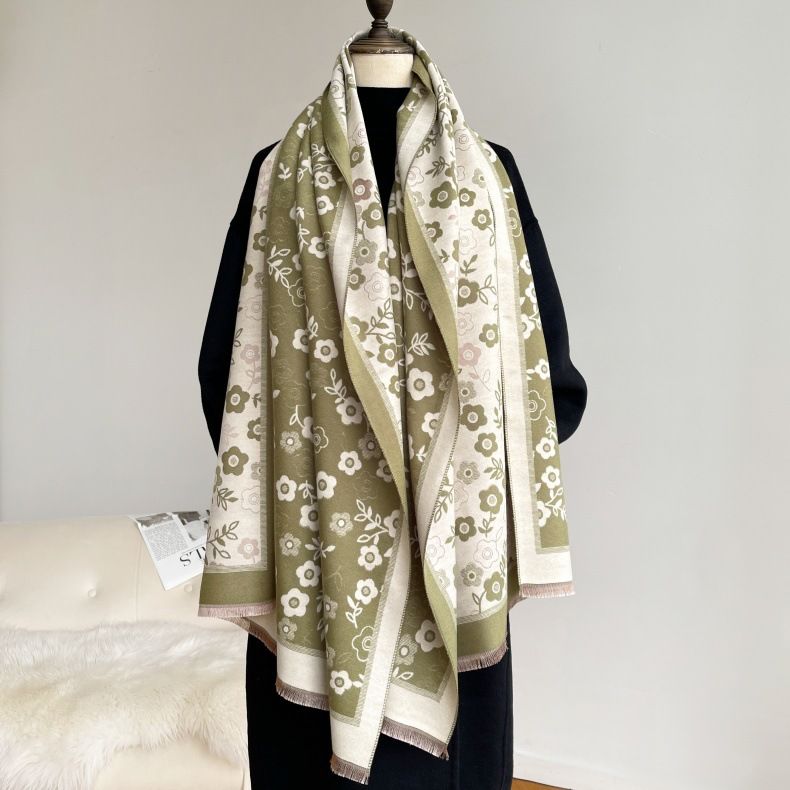 Nuova sciarpa versatile autunnale in imitazione cashmere con fiori per donna, elegante, dolce, piccola e fresca, scialle caldo invernale_voghion.com