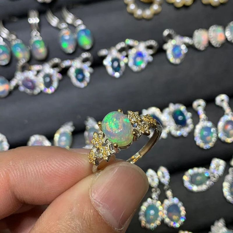 Anello in argento sterling con pietra opale intarsiata naturale di lusso S Light_voghion.com