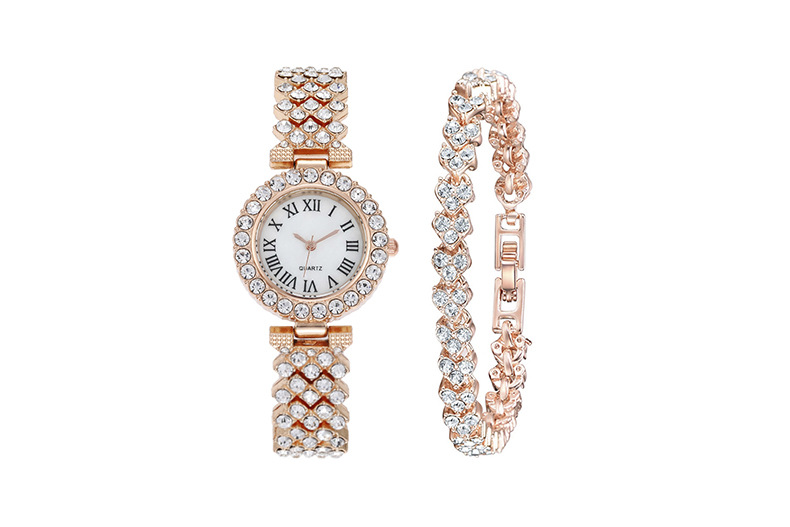 Orologio da donna alla moda con diamanti, numeri romani, cinturino al quarzo_voghion.com