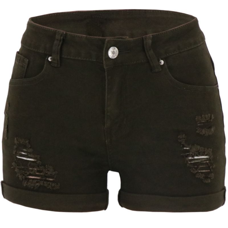 Abbigliamento donna vita alta attillata moda pantaloncini elastici alti jeans donna_voghion.com