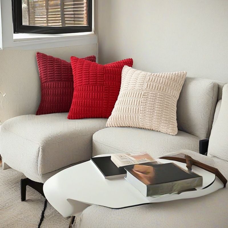 Set van 4 decoratieve corduroy kussenslopen, gestreepte kussenhoezen voor slaapbank woonkamer, zachte pluche kussenslopen, 40x40cm 45x45cm 50x50cm_voghion.com