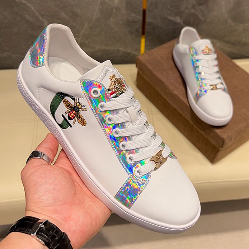 Fuguqi Little Bee Embroidery, scarpe sportive e per il tempo libero traspiranti basse da uomo, bianche, 2025_voghion.com