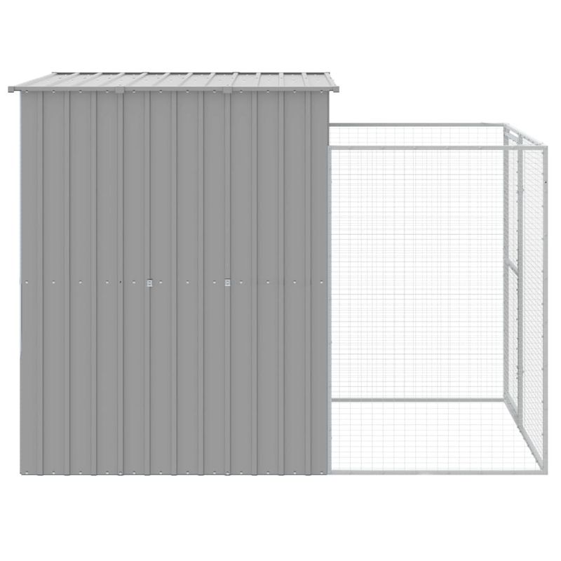 Dog House with Run Light Gray 65"x98.8"x71.3" Galvanized Steel_voghion.com