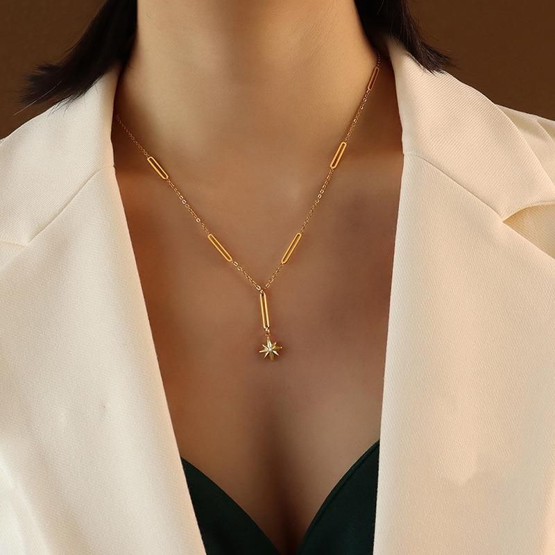 Collana Chocker Six Star Manga realizzata in acciaio al titanio, realizzata a mano con catenina placcata in oro_voghion.com