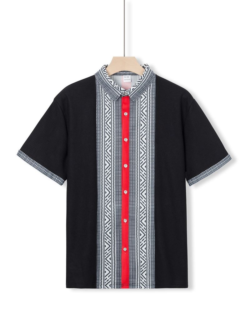 Herrenhemd mit Waffelmuster und lässigem Revers und Knopfleiste, kurzärmelig_voghion.com