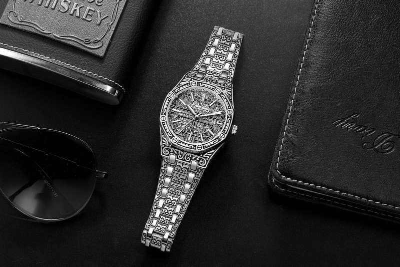 Orologio ottagonale da uomo con lancette super luminose, resistente all'acqua, movimento al quarzo, cinturino in acciaio inossidabile, orologio luminoso e impermeabile_voghion.com