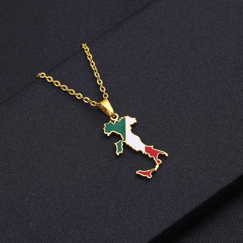 Collana con ciondolo a forma di mappa italiana, collana in acciaio inossidabile, stile etnico, design di nicchia femminile, senso leggero, lusso, gioielli geometrici con gocce di olio_voghion.com